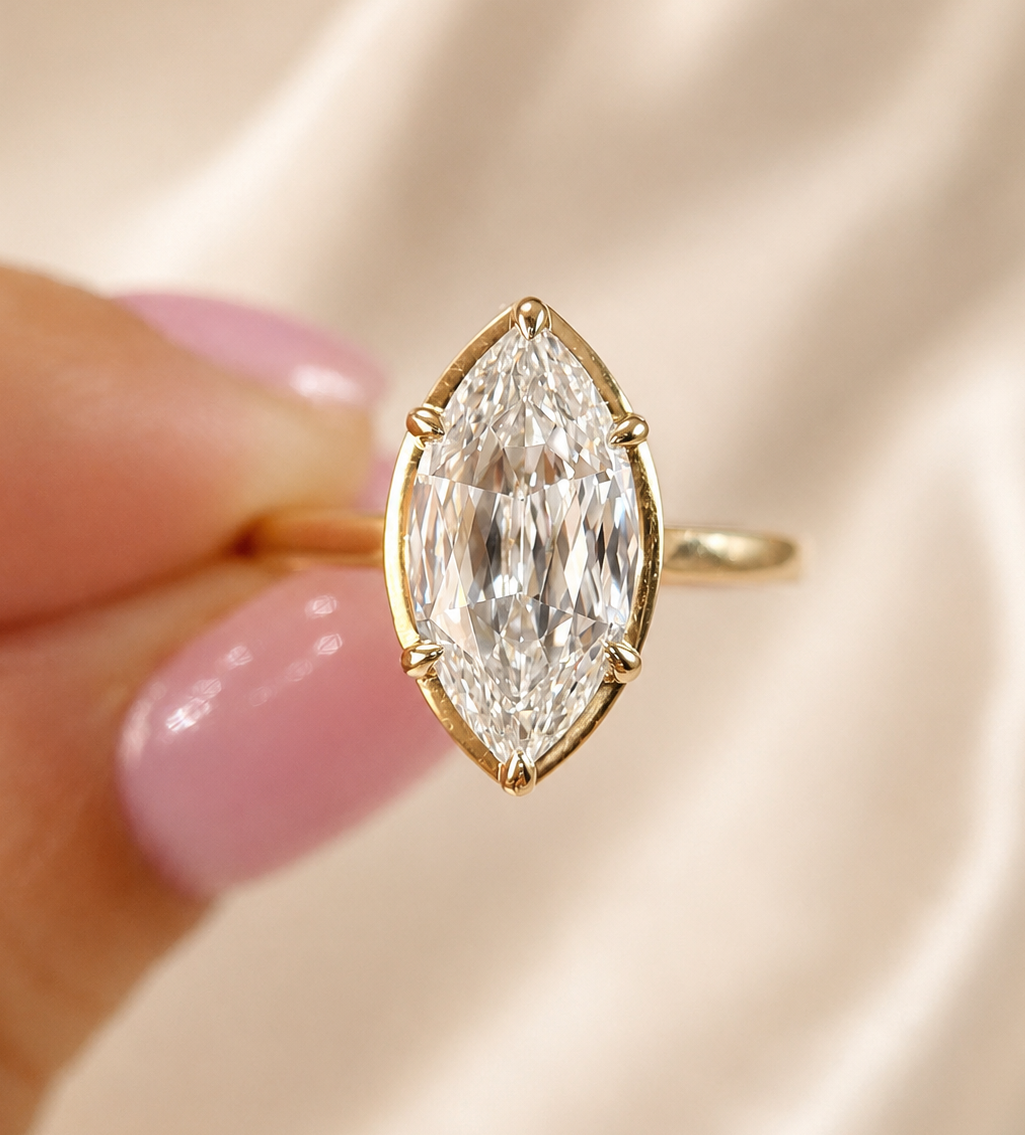 3.12 Carat Yellow Gold Marquise Cut Diamond Engagement Ring